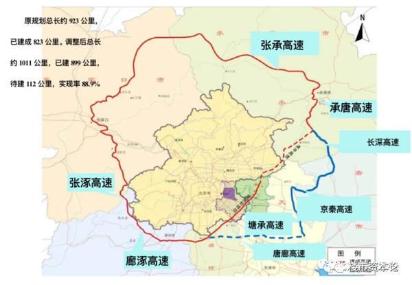 首都地区环线高速公路原规划总里程约923公里,在北京市域内为兴隆至