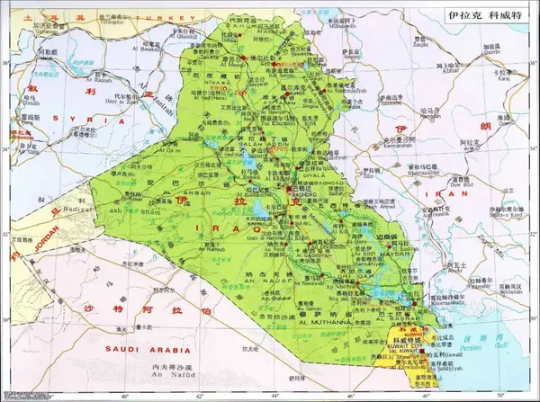 伊拉克与科威特地图.注意科威特的位置.图片来源:地图窝(http://www.