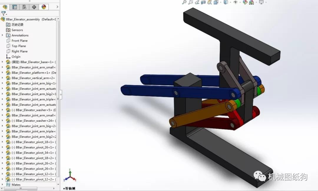 精巧机构8杆升降机构3d图纸solidworks设计附多种格式