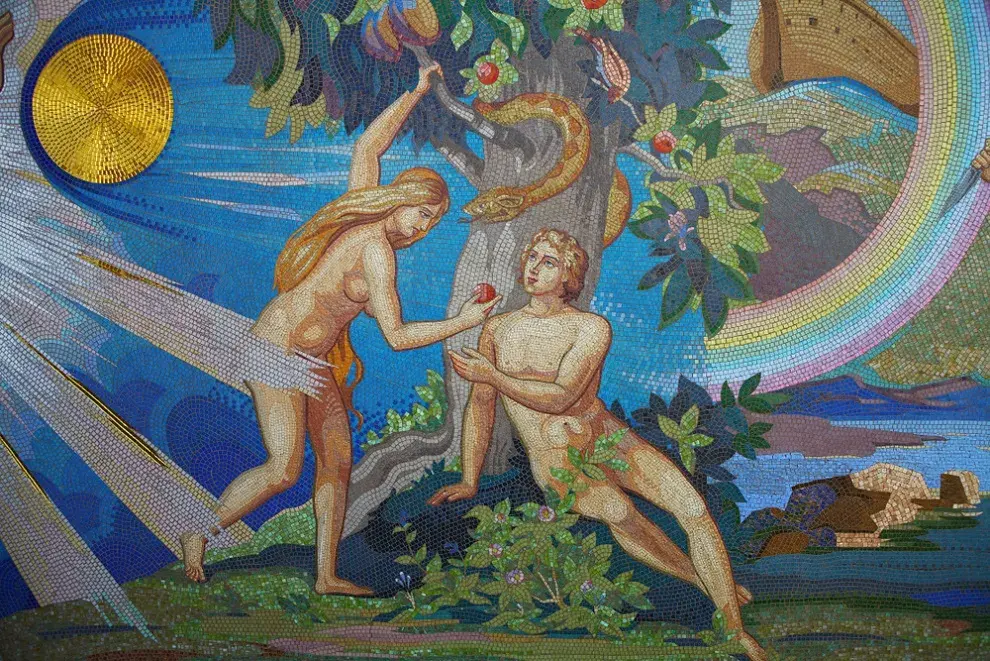 然而,蛇引诱了夏娃,夏娃和亚当一起吃下了禁果.