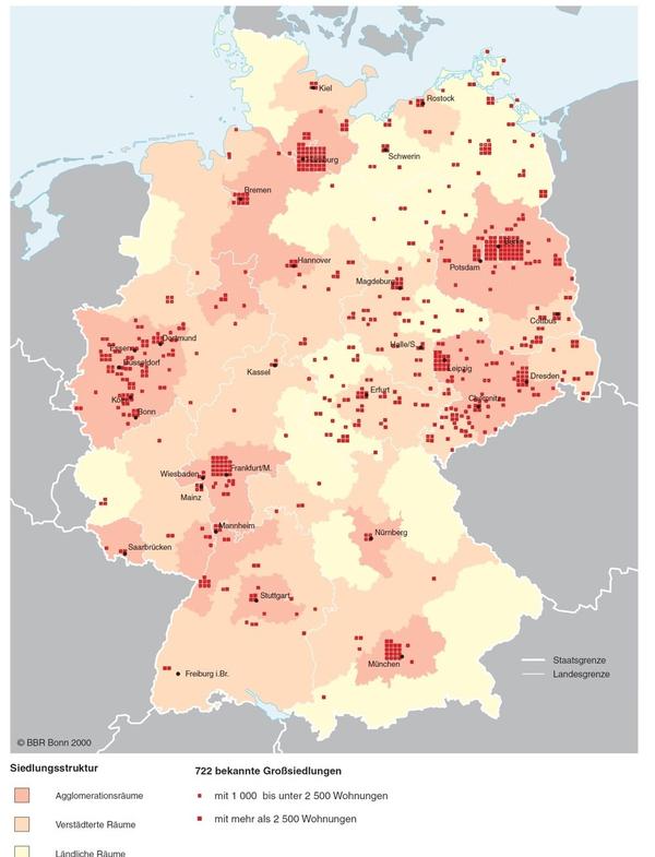 该时期德国建设的772个大型居住区分布图,全面覆盖东,西德两个阵营