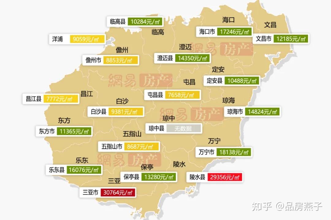 海南2021年一季度18市县房价地图出炉