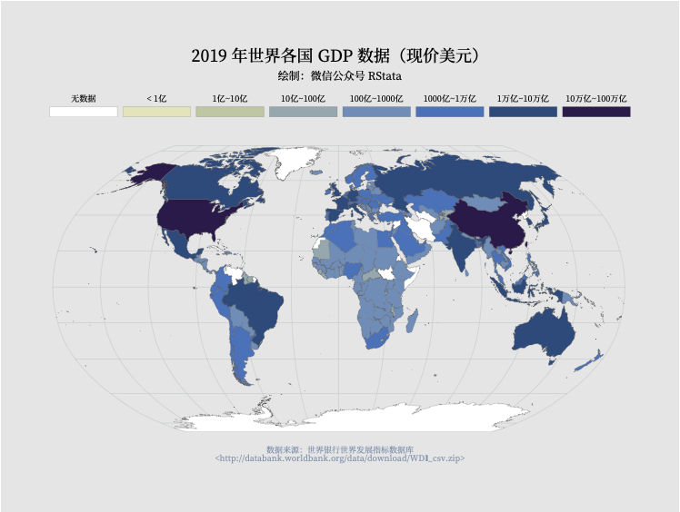 2019年世界各国人口gdp数据使用r语言绘制世界地图