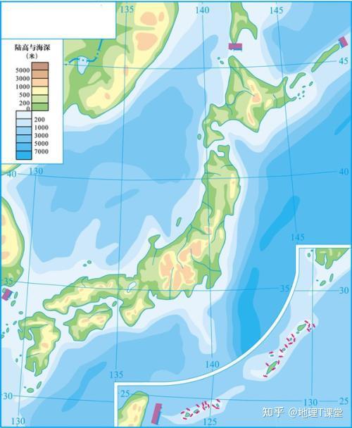 由北海道岛,本州岛,四国岛,九州岛及6000多个小岛组成.