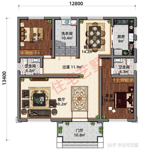 农村堂屋带玄关的三层别墅,建房者都比较钟爱的完美户型