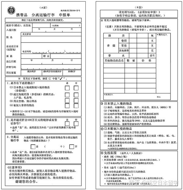 3,海关申报 带入日本的物品,需要用申告书向海关申报.