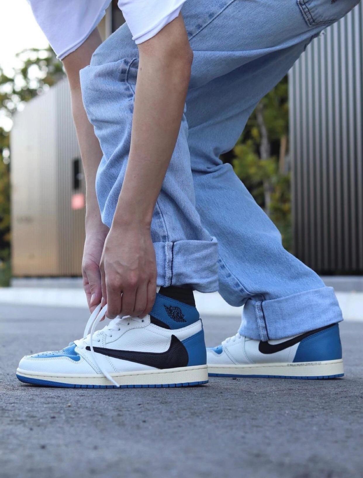 x air jordan 1 x travis scott military blue 蓝色闪电倒钩高帮超级