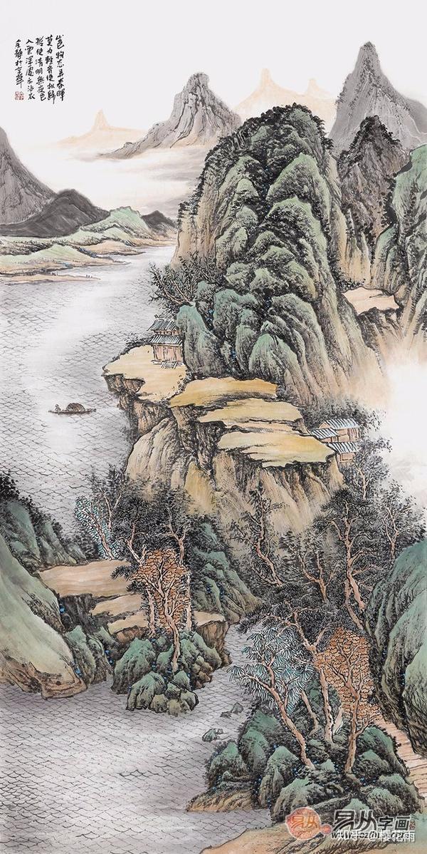 高山流水山水画,名家国画打造走廊风景