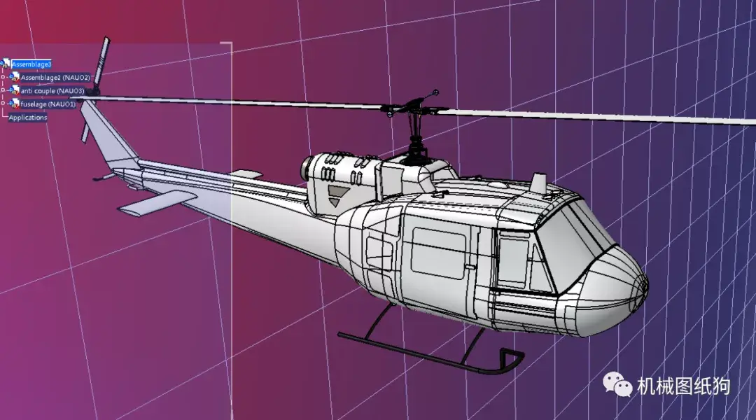 飞行模型uh1贝尔直升机模型3d图纸step格式