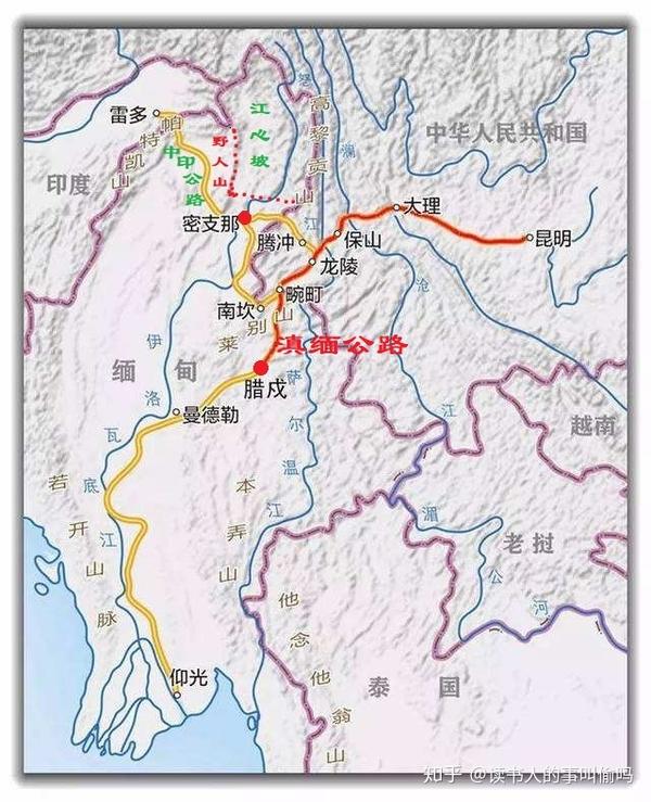在野人山(枯门岭)与高黎贡山之间.中国进入江心坡地区需经过密支那.