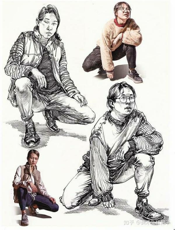 分享一组人物蹲姿速写不会画的快来看