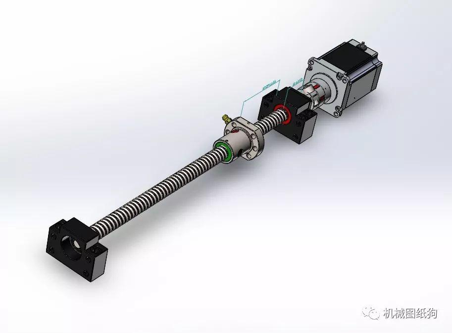 【工程机械】步进传动滚珠丝杠3d数模图纸 solidworks