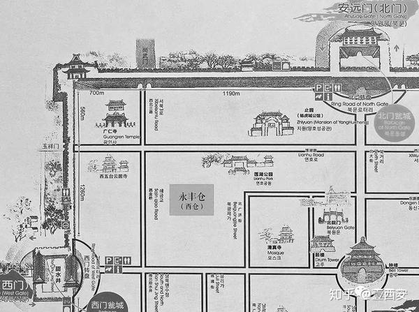 永丰仓(西仓)位置示意,根据西安城墙地图制作