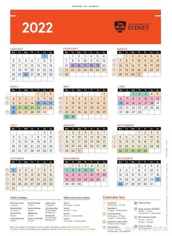 2022年码表图,2022年生肖码表图 新版 悉尼大学2022年校历及学期安排