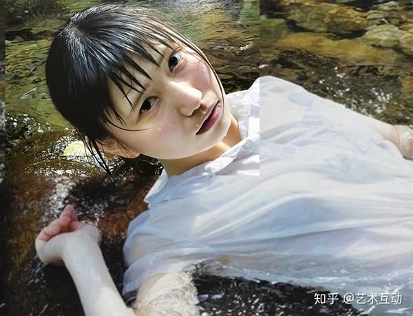油画水中少女局部