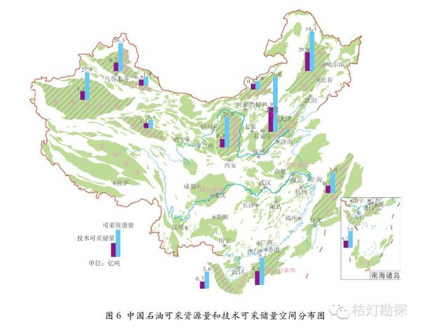 中国石油可采资源量和技术可采储量空间分布图