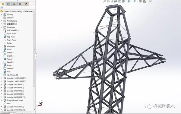 工程机械输电塔结构简易模型3d图纸solidworks设计