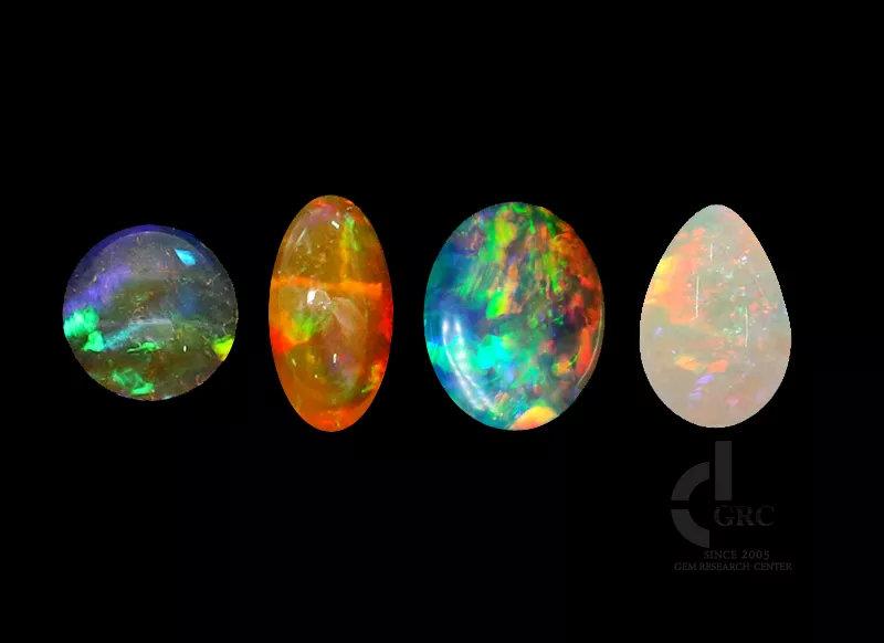晶质欧泊(crystal opal)具变彩效应的无色透明至半透明的欧泊.