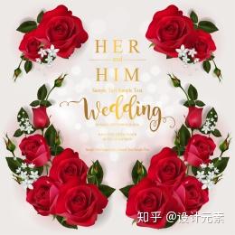 婚礼贺卡模板玫瑰花白色背景矢量素材