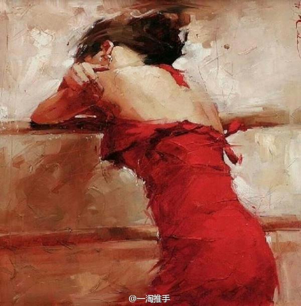 寻找一幅油画:红裙少女背影油画?
