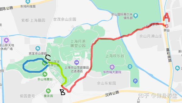 佘山地铁站a,佘山国家森林公园东区大门入口b,佘山国家森林公园西区