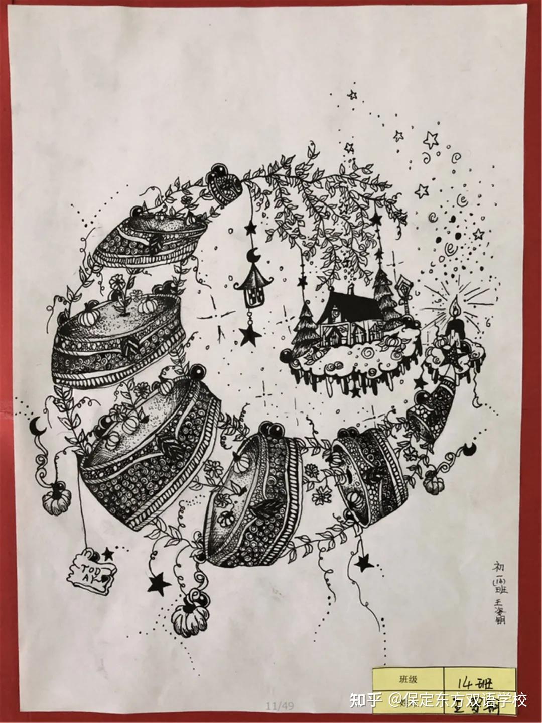 学校黑白色下的多彩青春丨东方双语六校区初中部黑白装饰画作品大赏