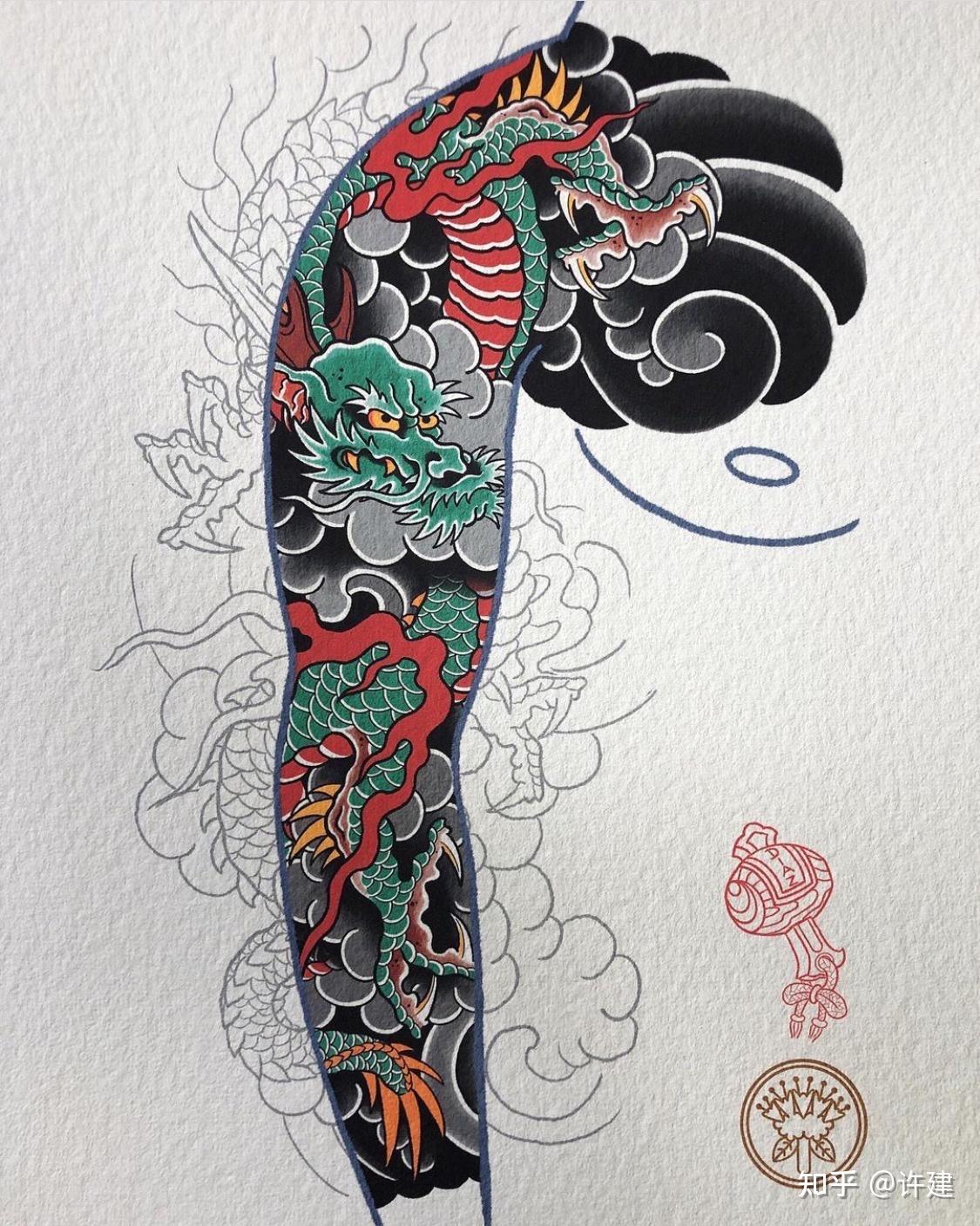 ins日式传统纹身分享花臂纹身手稿
