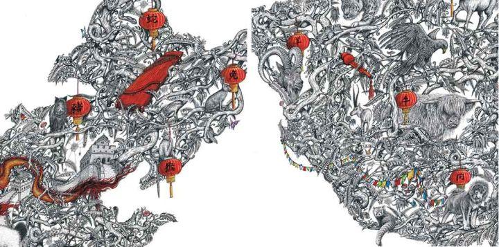 英国小伙用0.03mm针管笔,画出了最美中国地图