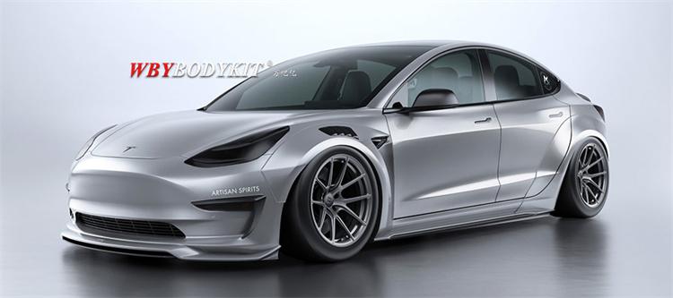 特斯拉model3价格及图片,特斯拉model3图片 特斯拉model3改装artisan碳纤维小包围