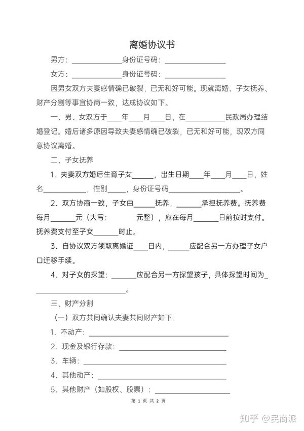 离婚协议书模板