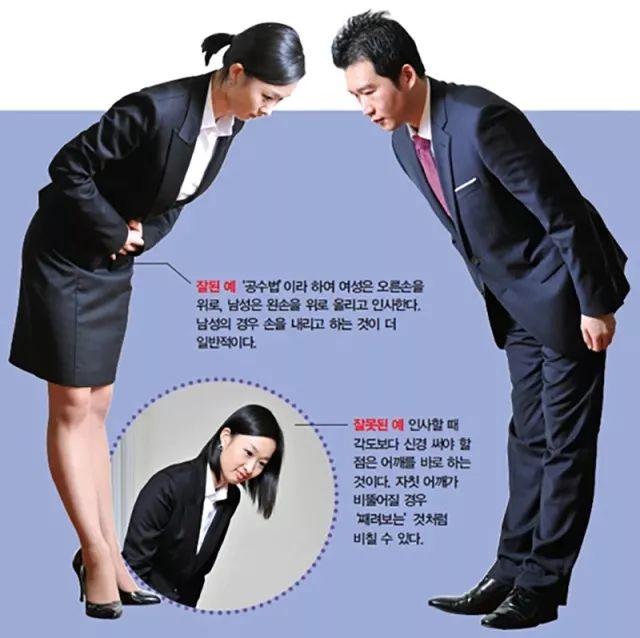 后来,还有韩国网友指出了正确的鞠躬方式,我们韩国的问候方式,是把手