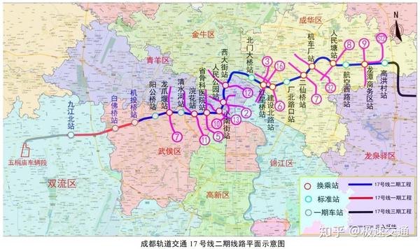 成都地铁17号线二期共设置站点17座,其中11座为换乘站,分别是投机镇站