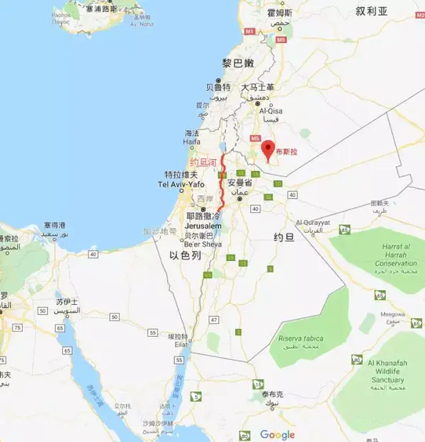 巴勒斯坦地区地图,注意红线标注的约旦河