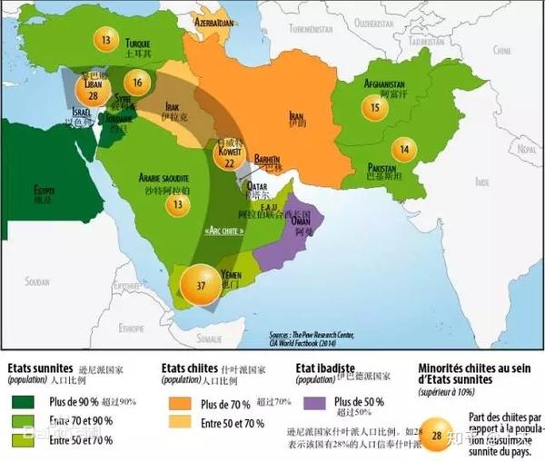 中东及北非地区伊斯兰主要教派分布 源自百度词条逊尼派