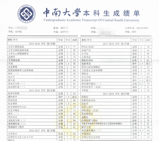 l同学的成绩单