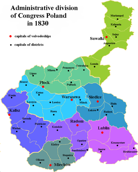 1830年,会议波兰王国的领土
