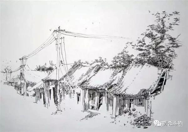 风景速写水性笔手绘画