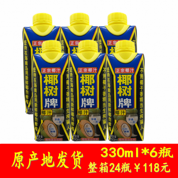 海南椰树牌椰子水椰树椰子汁330ml x6瓶 椰汁饮料 植物
