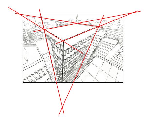 △图例:三点透视 透视,就是合乎科学规则地再现物体的实际空间位置