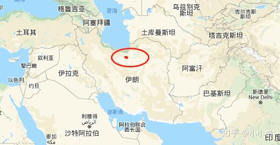 在这张地图中,红点是伊朗首都德黑兰,红圈内是伊朗的人口中心地带.