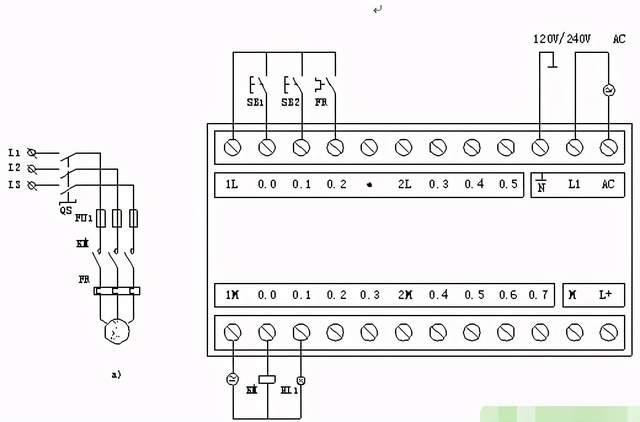 图2 电动机全压起动plc控制接线图 a)主电路 b)i/o实际接线图 2)建立