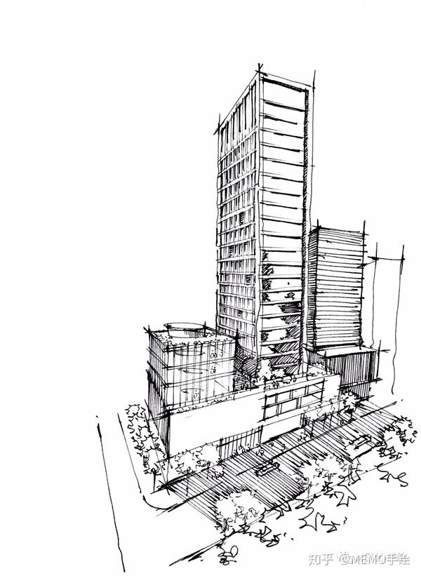 13,既然是建筑群,旁边的配景建筑也不能忽略,同样的透视下,我们开始"