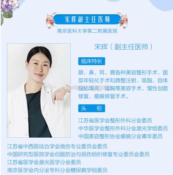 大家好:我是南京医科大学第二附属医院 整形美容外科 宋辉