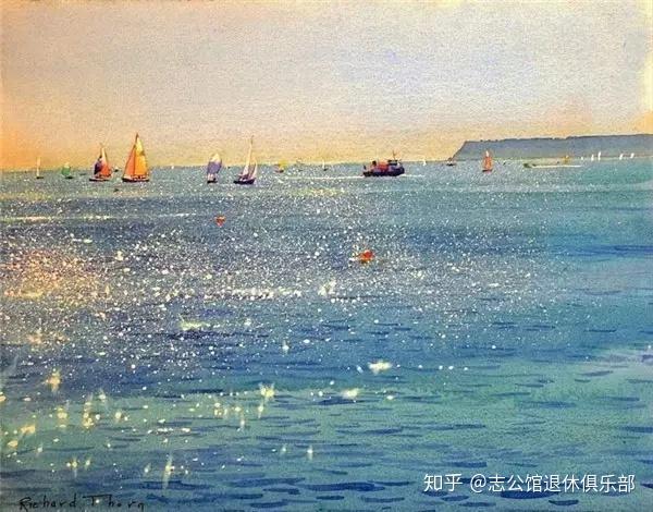 值得学习 他的画作色调明快,把水面波澜,粼粼波光都体现得淋漓尽致,让