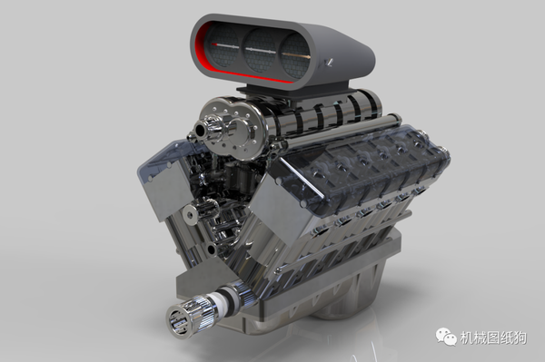 发动机电机v12engine12缸发动机模型3d图纸solidworks设计