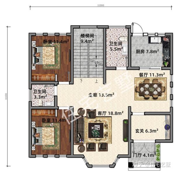 二层别墅六间卧室挑空设计造价20万农村建房首选