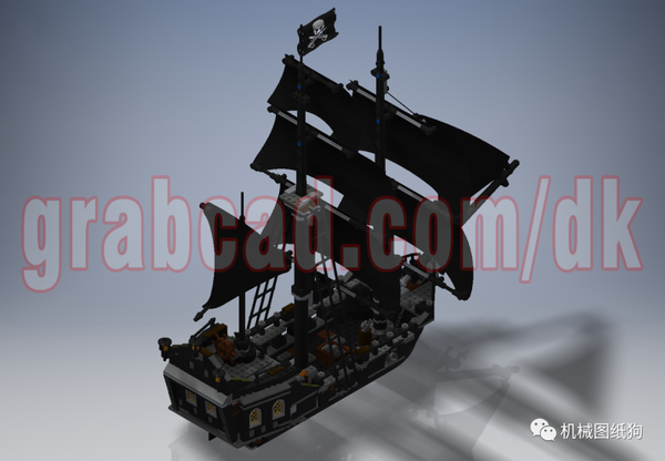 海洋船舶lego4184加勒比海盗黑珍珠号拼装模型3d图纸inventor附stp