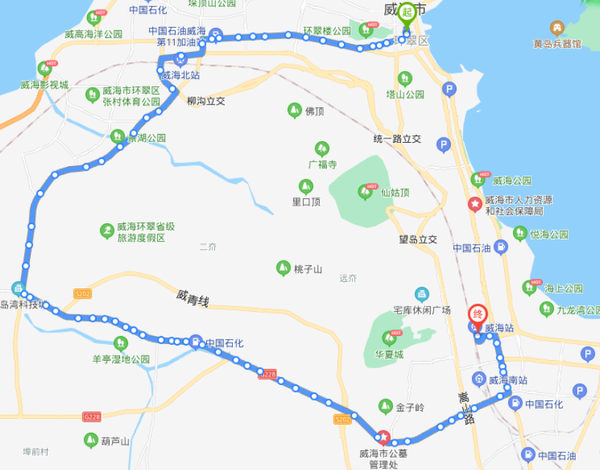 山东威海火车北站113路公交车路线:05:30-19:10:威高广场(华联)→苏宁