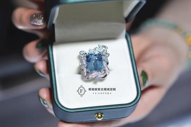 原创珠宝设计77克拉santamaria顶级海蓝宝戒指