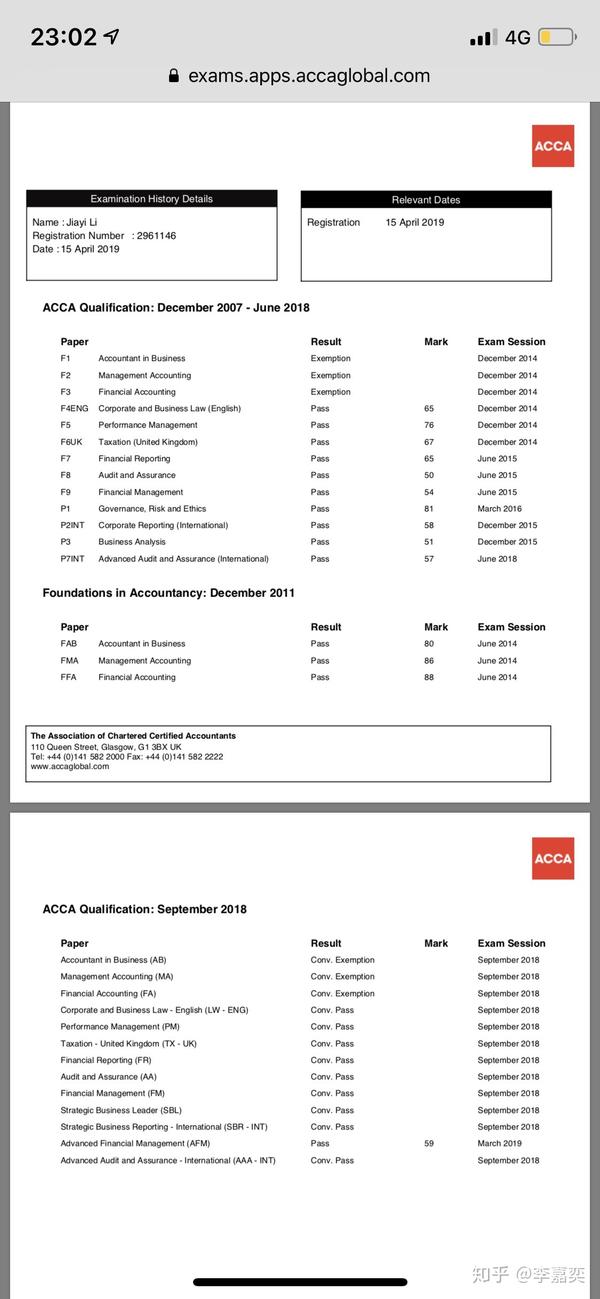 acca成绩单